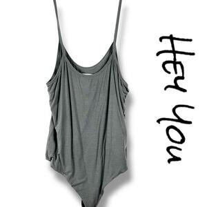 Hey You Cheeky Bodysuit Gray Basic Layering Spaghetti Strap Womens Size XL